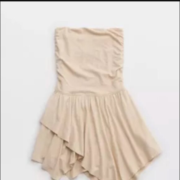 Aerie Strapless Handkerchief Mini Dress Beige Size XXL Blogger Fave Whimsigoth - Picture 15 of 16